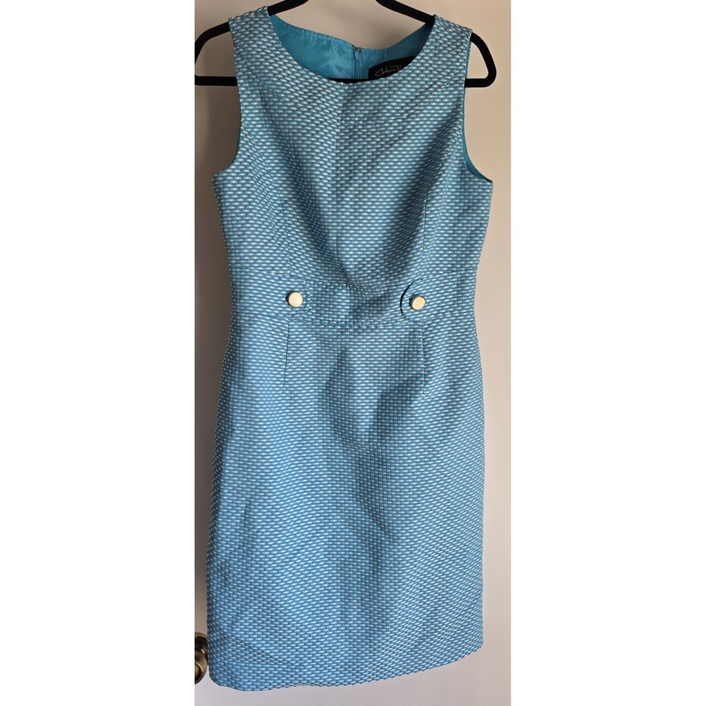 Chelsea Rose Sleeveless Sheath Dress Size 8 Blue White Check Button Accents